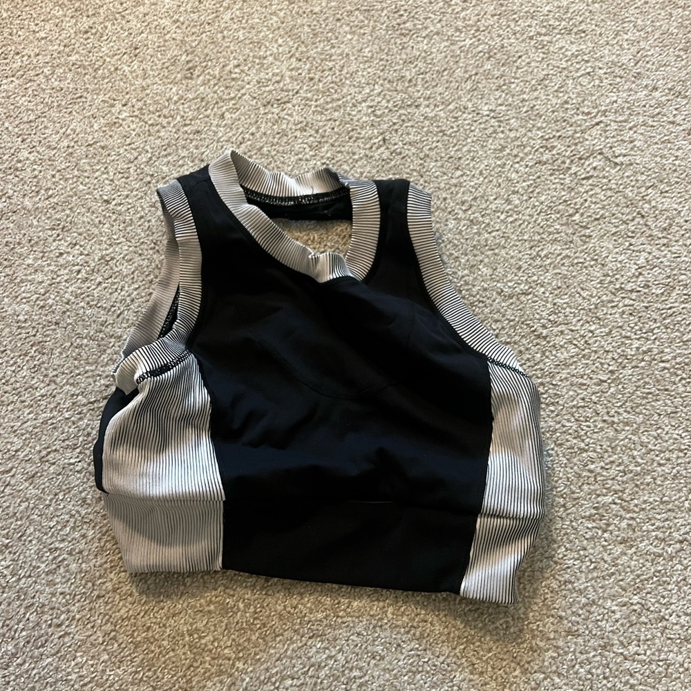 Black and White Striped sports bra